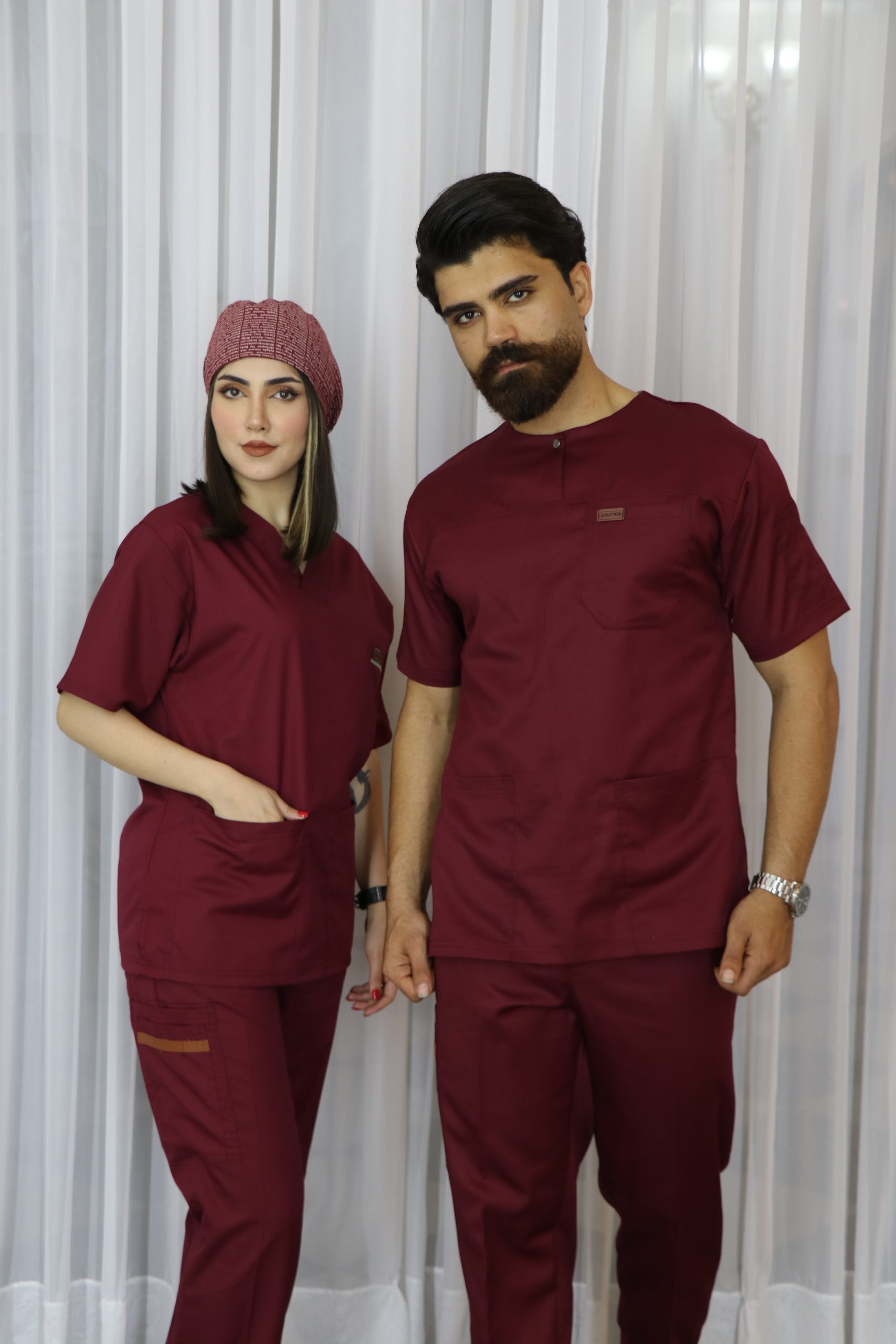 ست اسکراب یقه گرد زرشکی