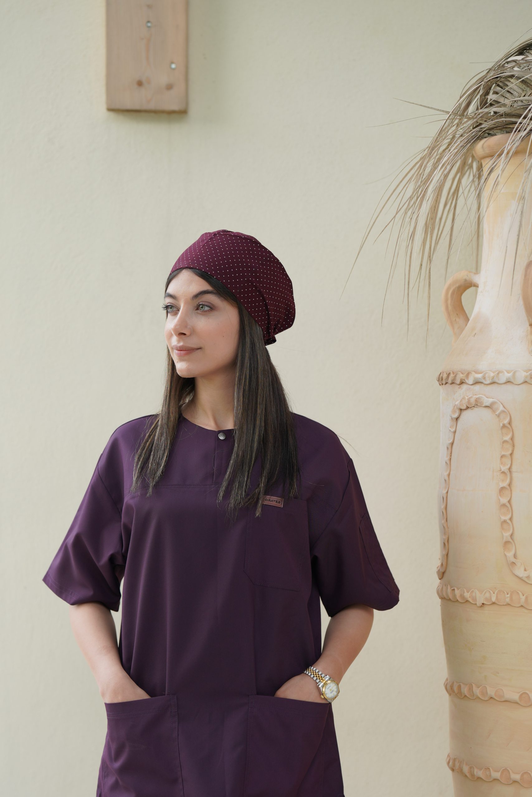 ست اسکراب یقه گرد بادمجونی